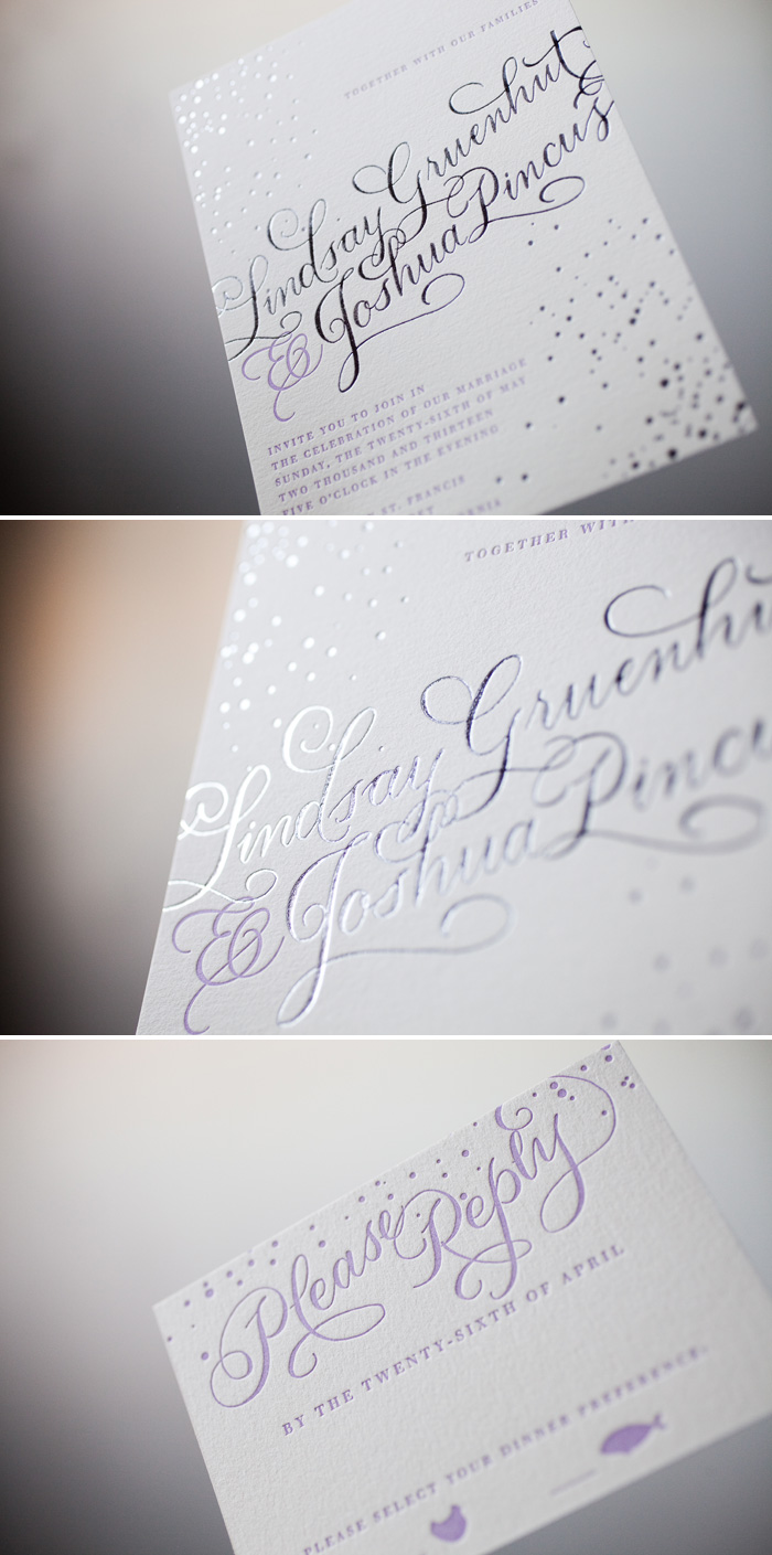 Gilded Romance wedding invitations by Bella Figura. Letterpress and foil stamped Gilded Romance wedding invitations by Bella Figura.