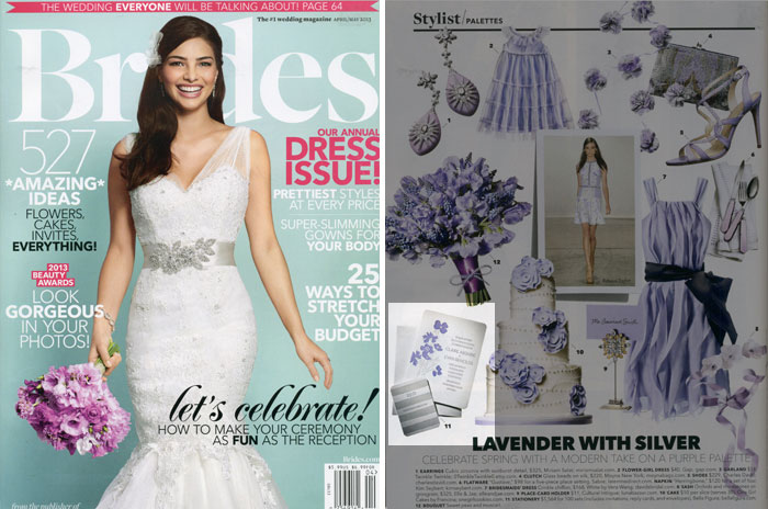 Bella Figura's vintage letterpress wedding invitations were featured in Brides magazine