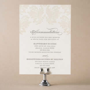 Damask letterpress accommodations card from Bella Figura