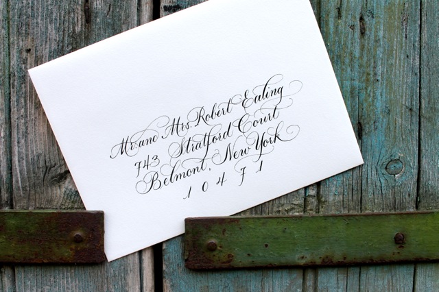 Blue Danube style hand calligraphed envelopes by Bella Figura calligrapher Sarah Hanna