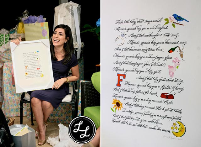 Custom lullaby with hand calligraphy and artwork by Sarah Hanna