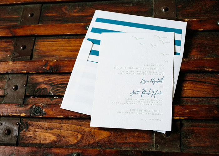 Waterfront letterpress wedding invitation by Courtney Jentzen for Bella Figura | on sale during the month of September 2014