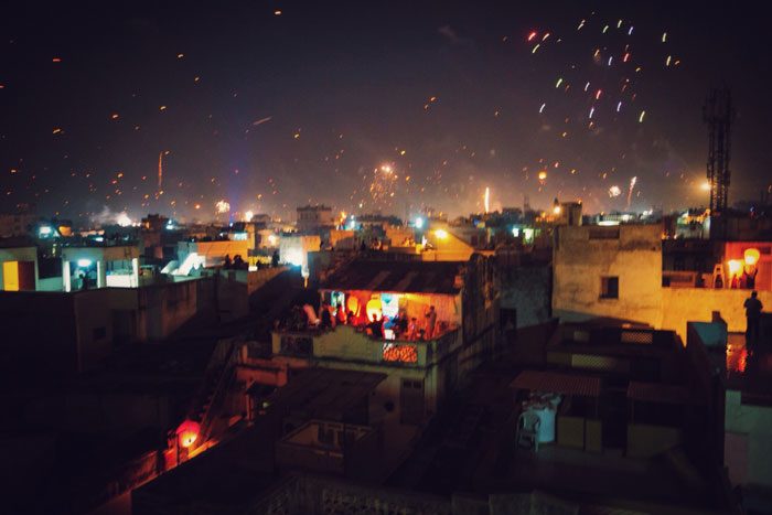 Night scenes from the Uttarayan International Kite Festival in Gujarat, India