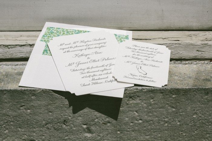 Napa calligraphy wedding invitations by Sarah Hanna