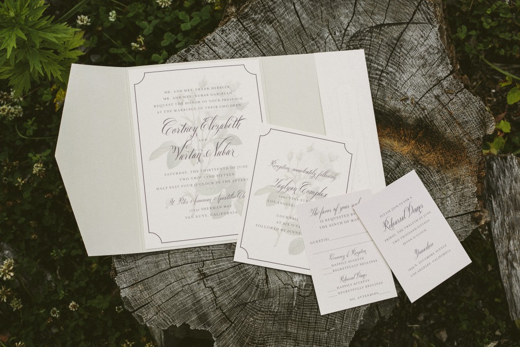 Vintage rose wedding invitations from Bella Figura