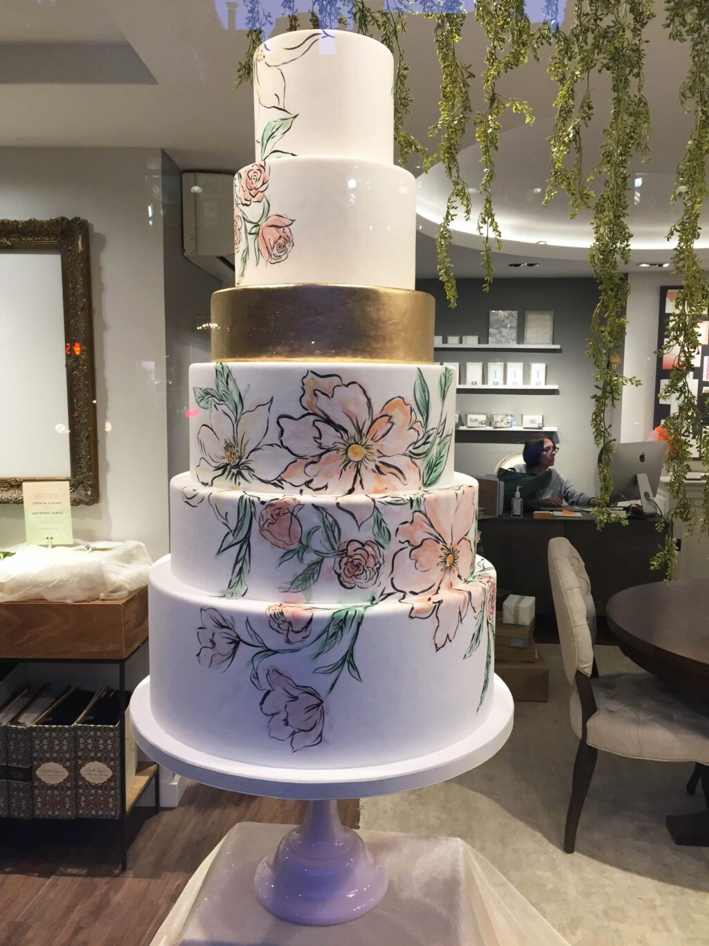 Floral wedding cake inspired by Bella Figura's English Garden wedding invitations