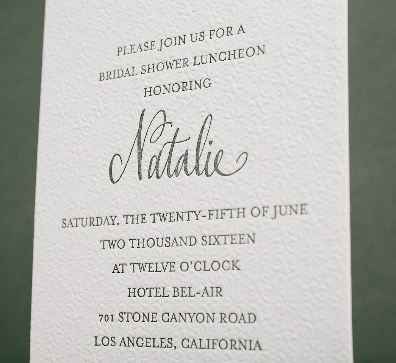 modern letterpress bridal shower luncheon invitations Bella Figura