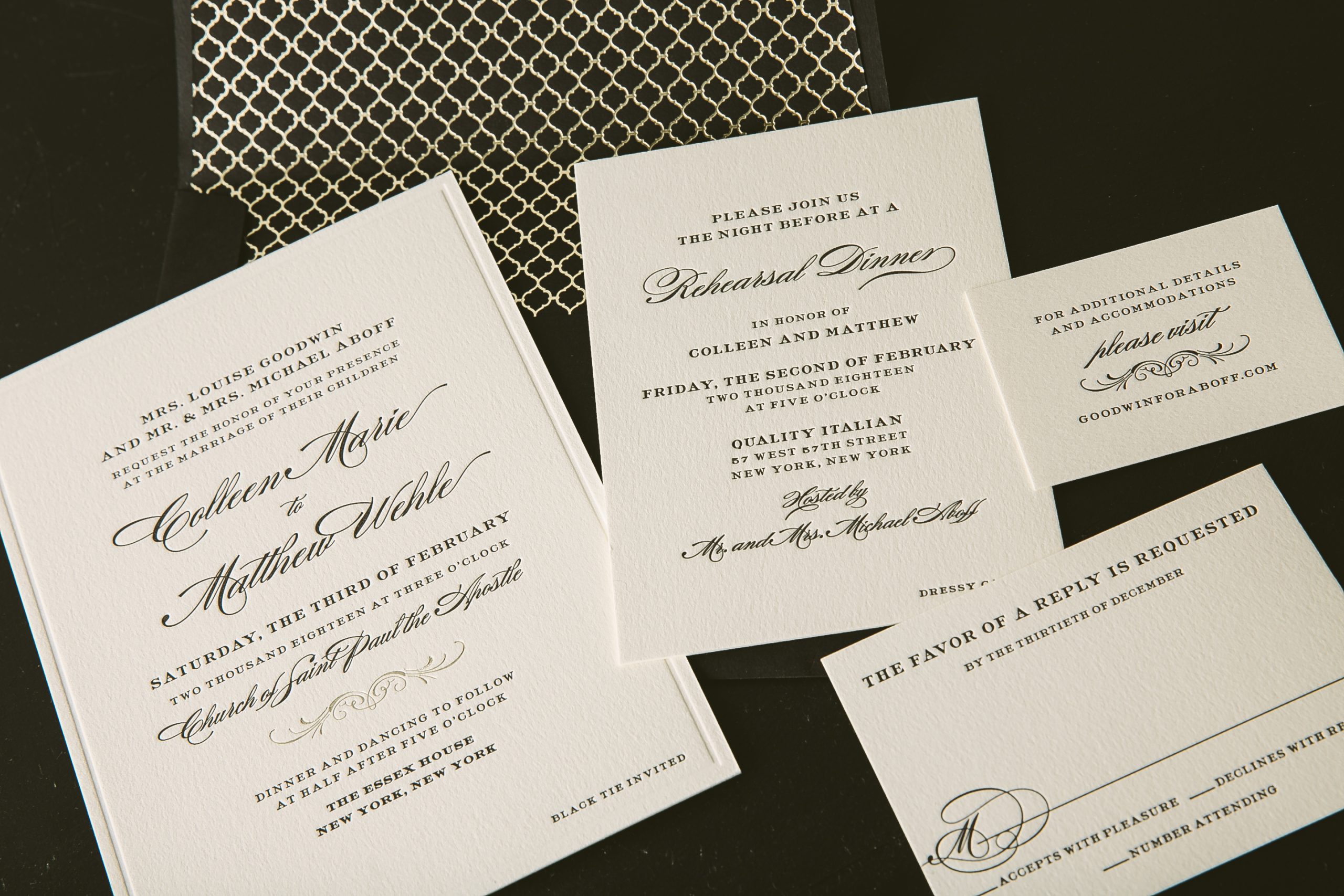 classic black letterpress wedding invitations for New York City wedding ...