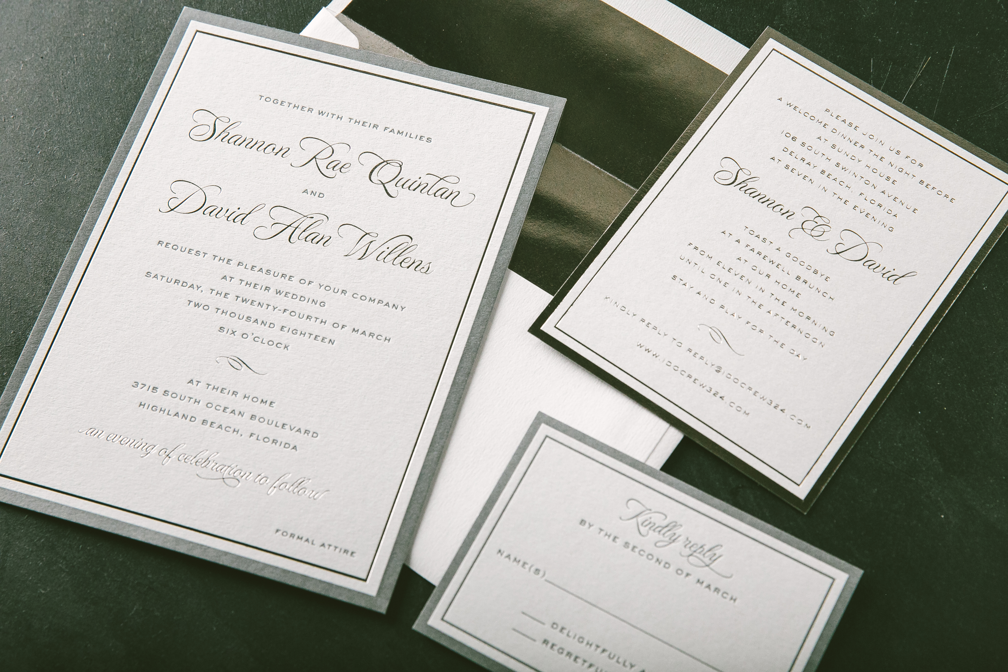 Cool color palette foil invitations