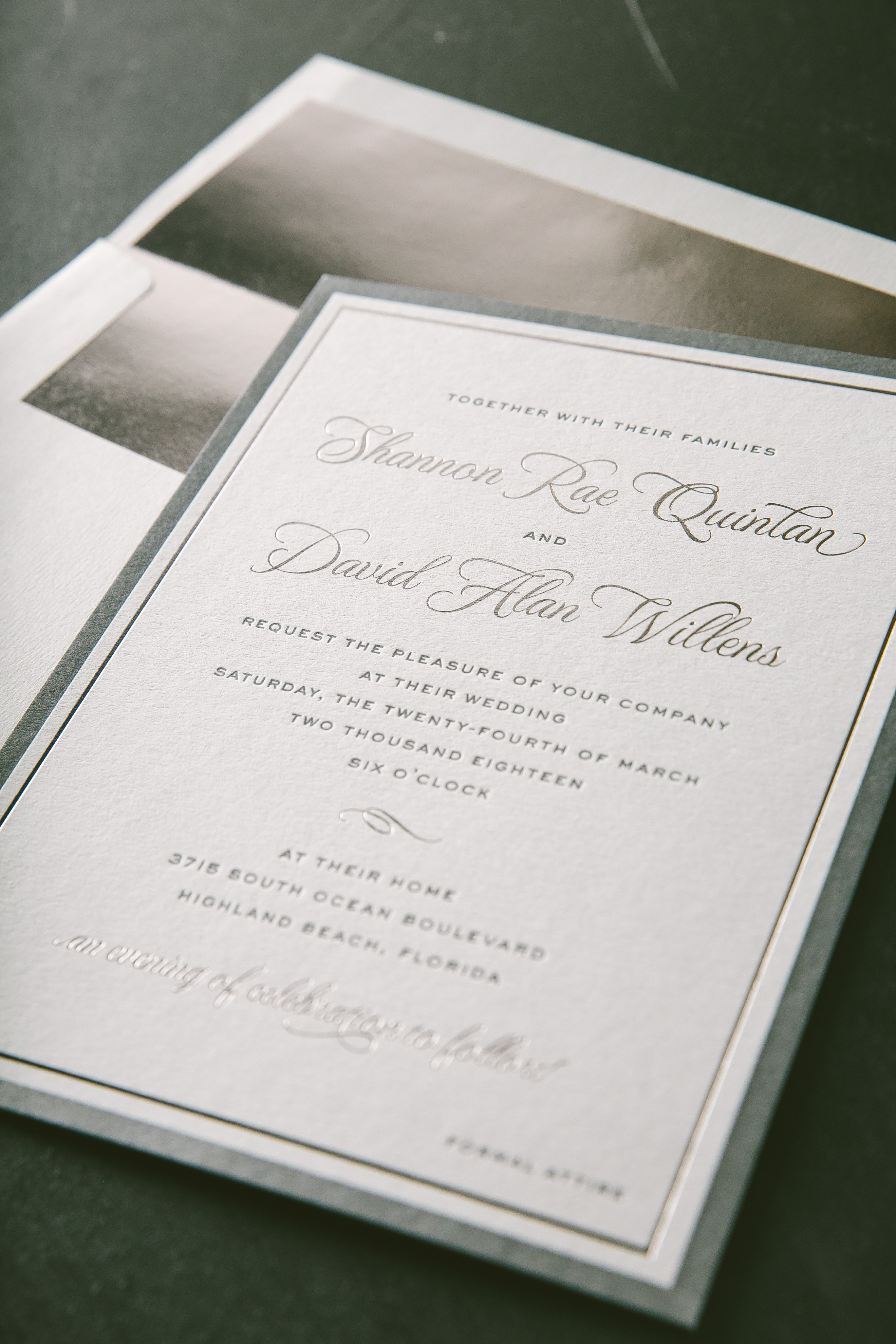 Cool color palette foil invitations