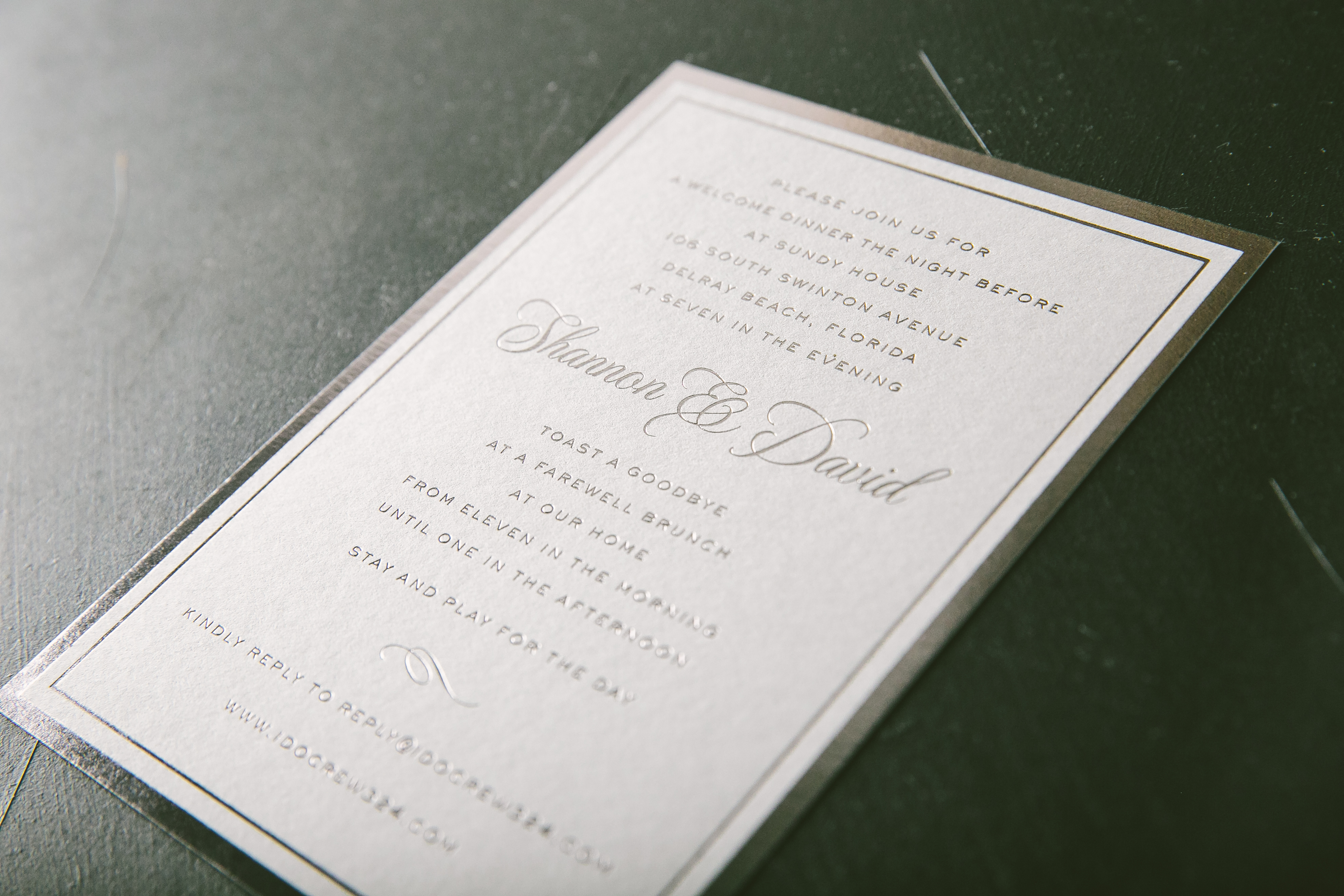 Cool color palette foil invitations in Platinum Shine