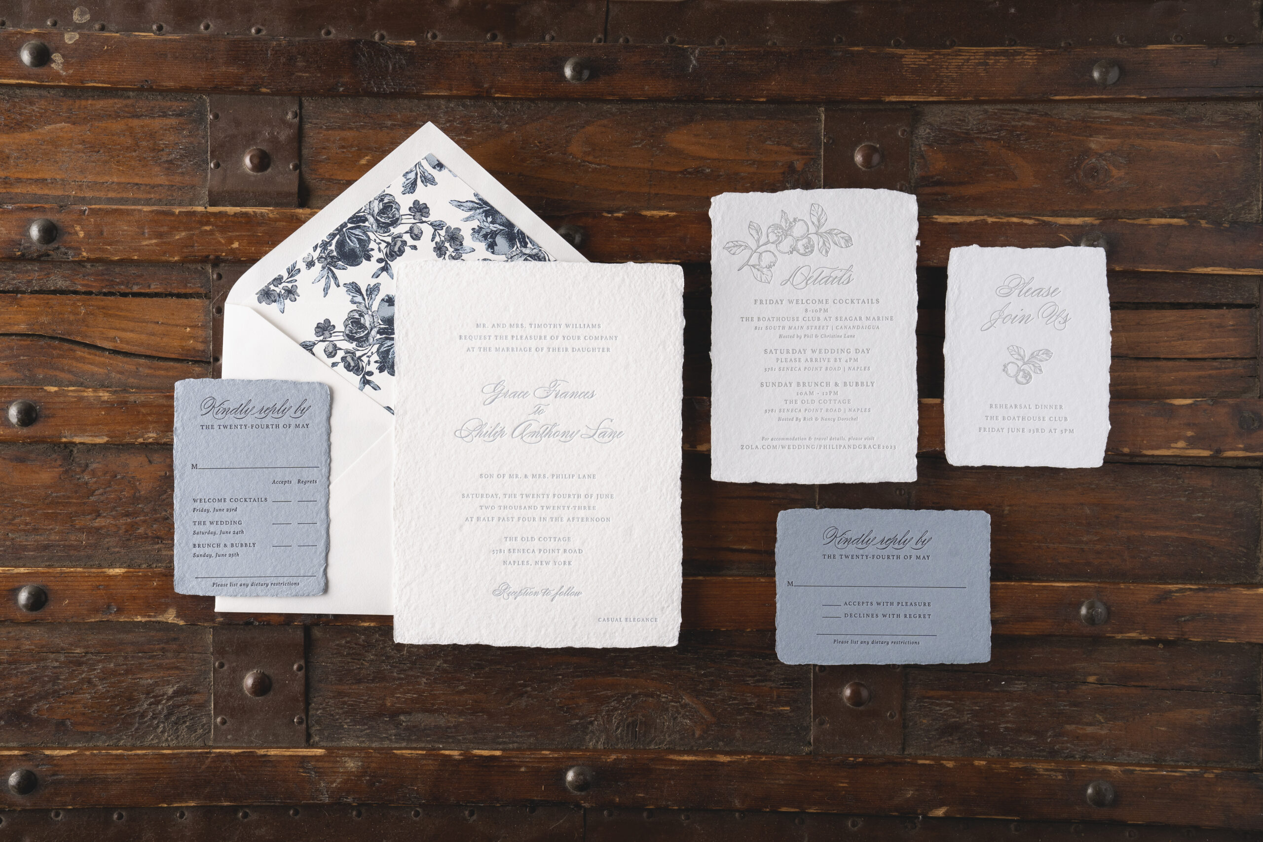 Handmade Paper Invitations with Soft Florals Bella Figura
