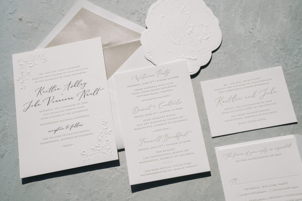 Bella Figura letterpress and foil wedding invitation