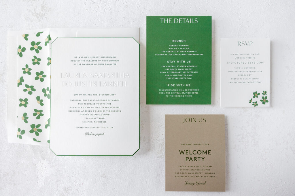 Blind Embossed Wedding Invitation Flat Lay