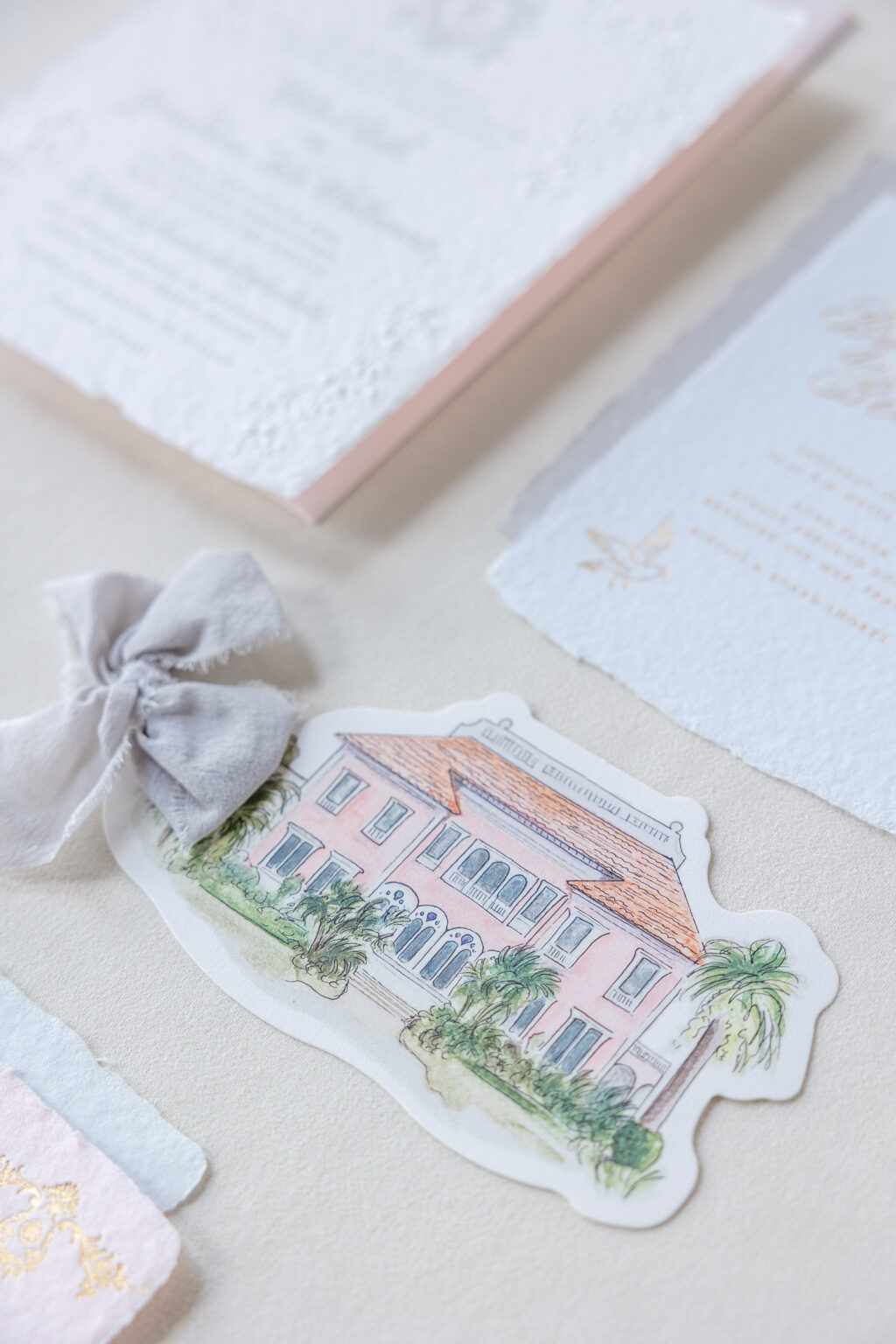 Bella Figura die cut reply card with ribbon