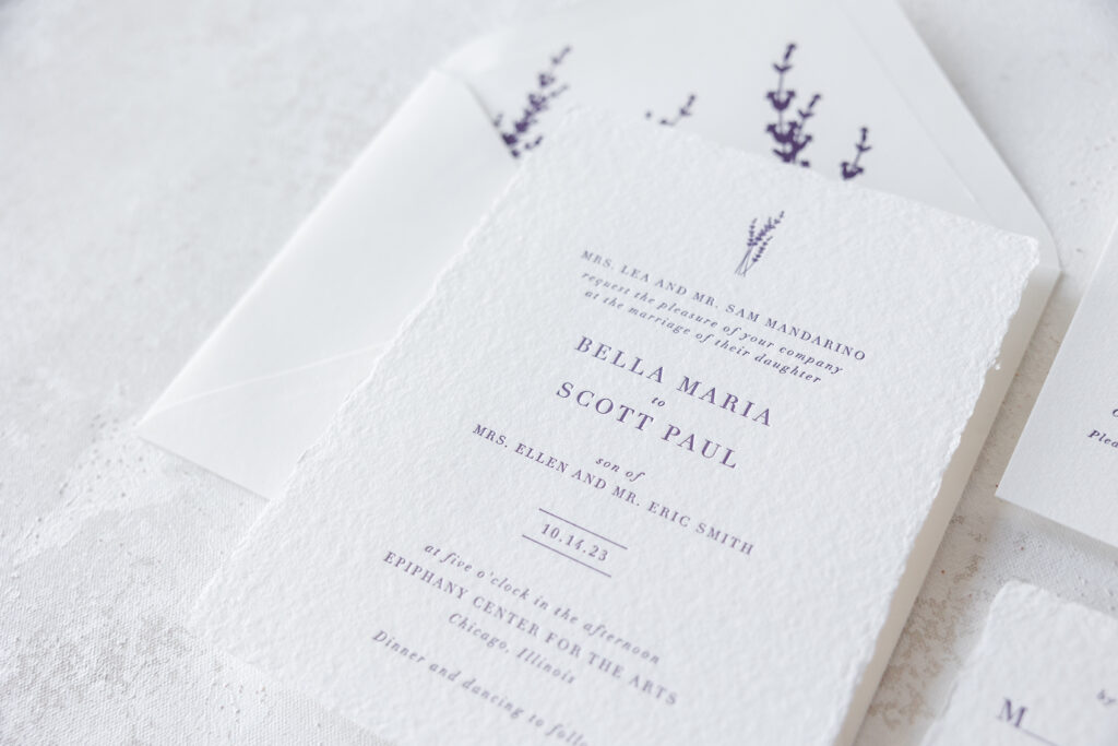 deckle edge letterpress wedding invitation