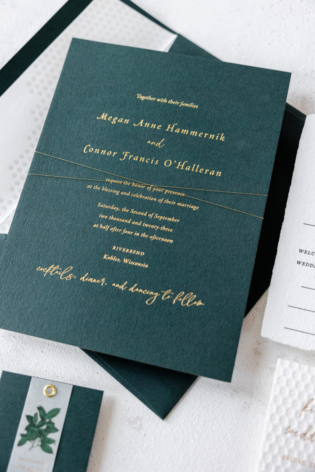 metallic thread accent wedding invitation