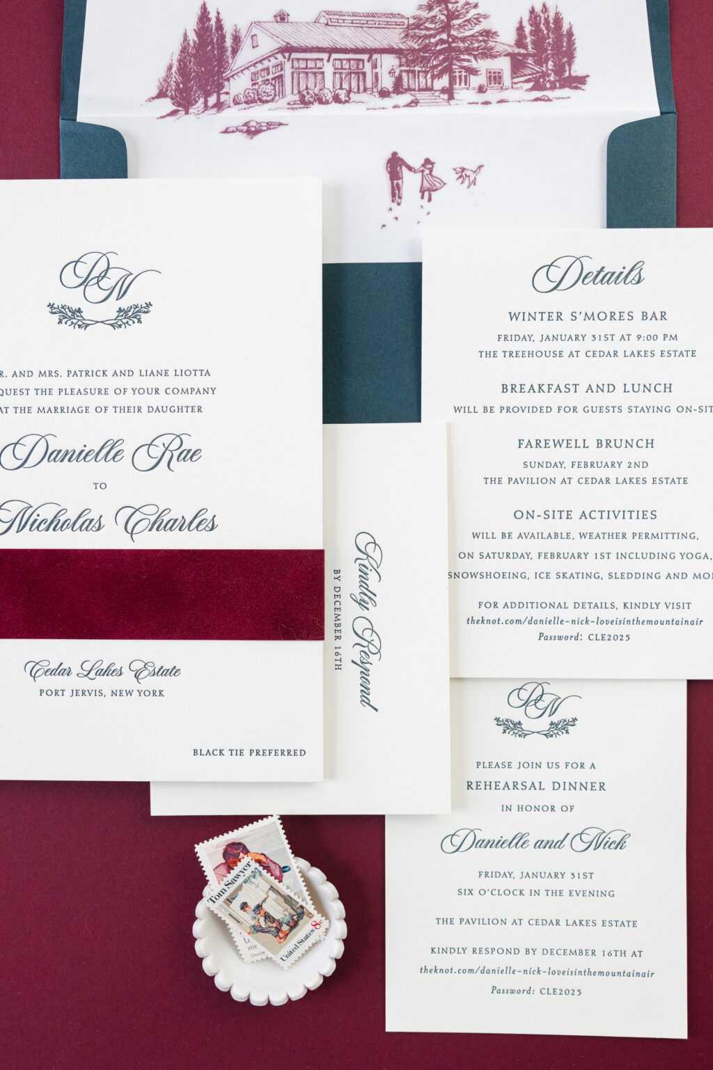 Letterpress invitation with illustrated liner