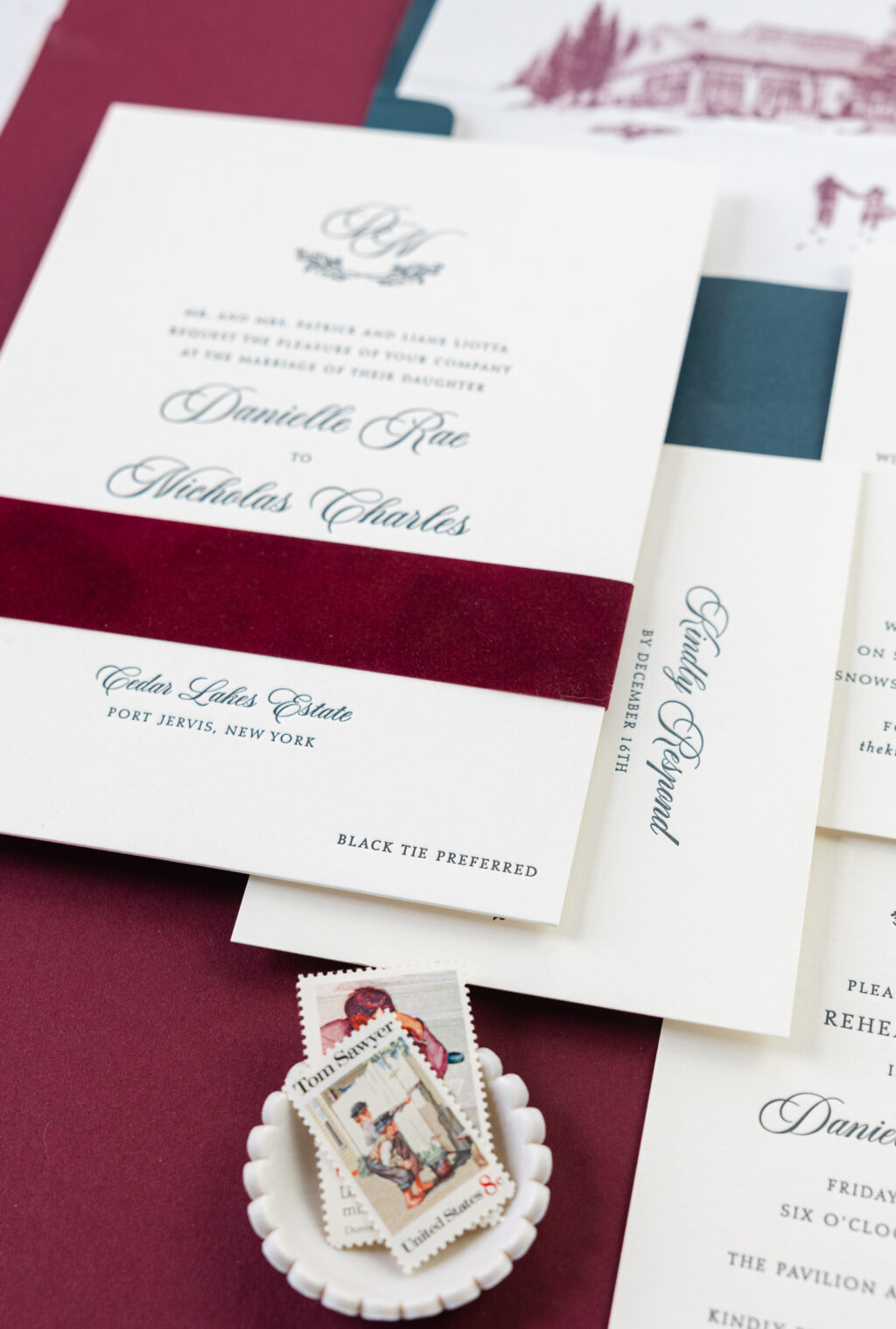 velvet belly band wedding invitation