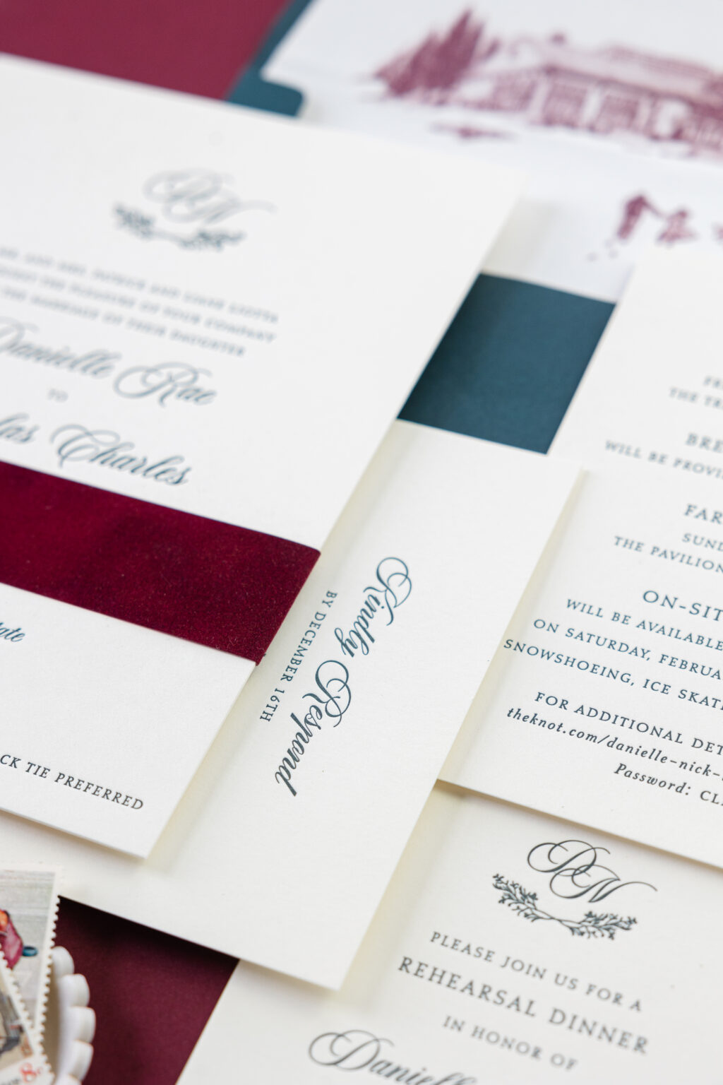 Letterpress invitation with velvet band