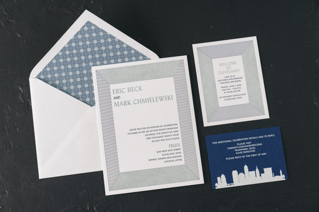Modern Art Deco Letterpress Wedding Invitations