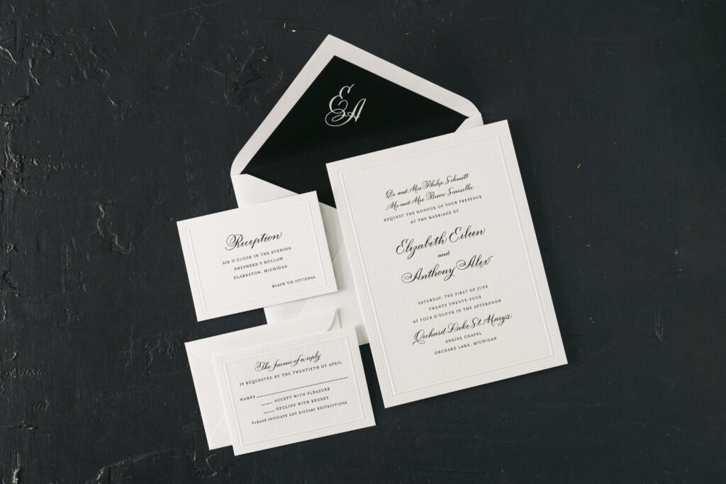 Letterpress and Hand Calligraphy wedding invitations