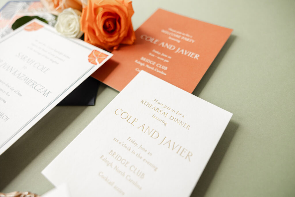 letterpress rehearsal dinner invitation