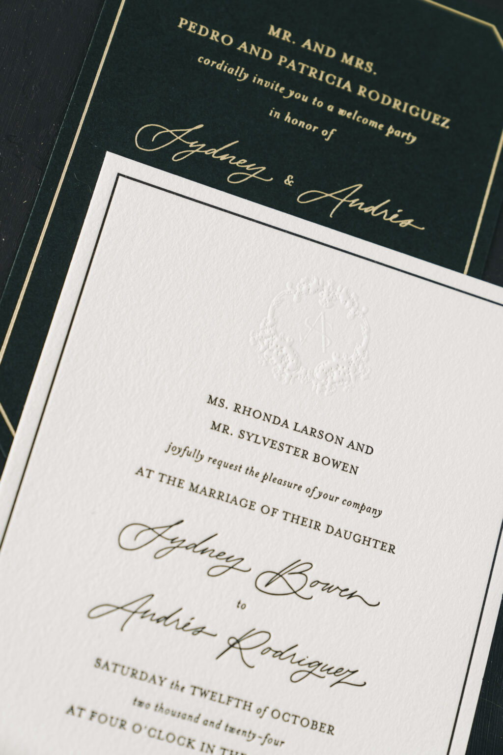 Letterpress Wedding Invitations with Blind Emboss Crest