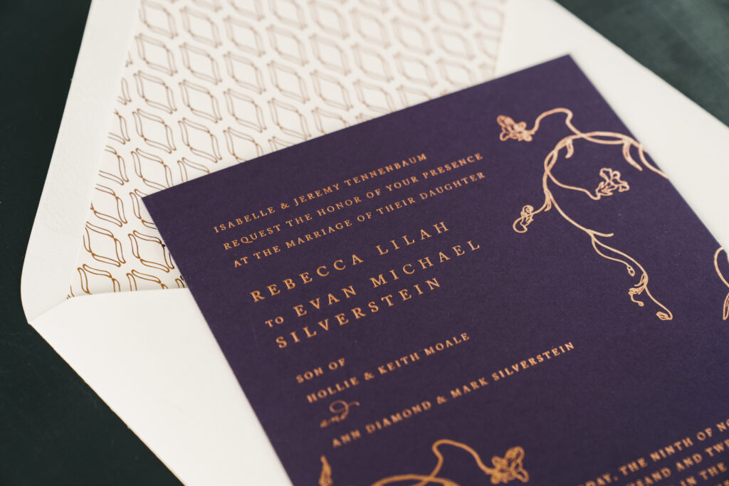 Foil Stamped Wedding Invitations and Envelope Liner