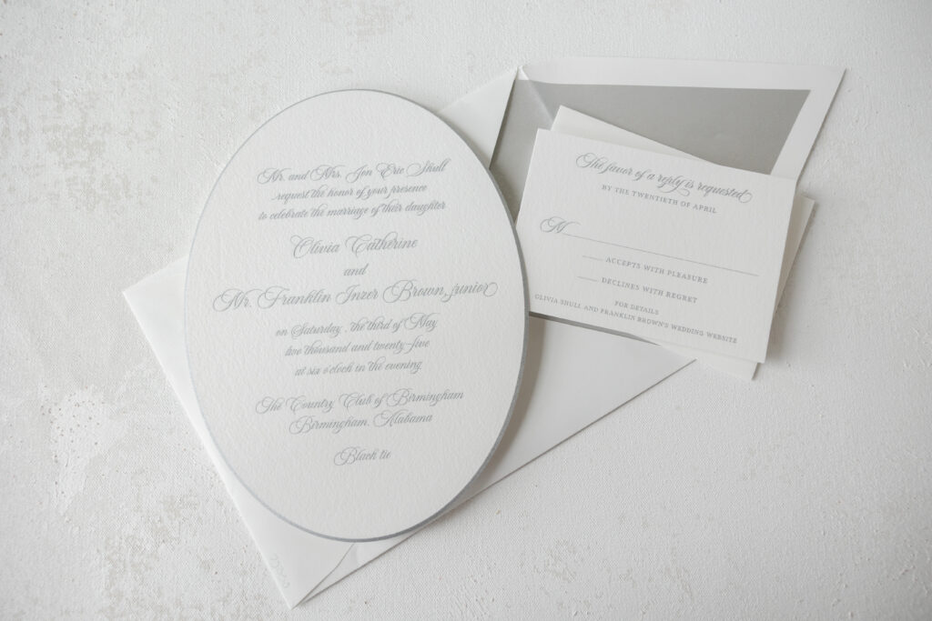 Diecut Engraved invitation with bevel edge