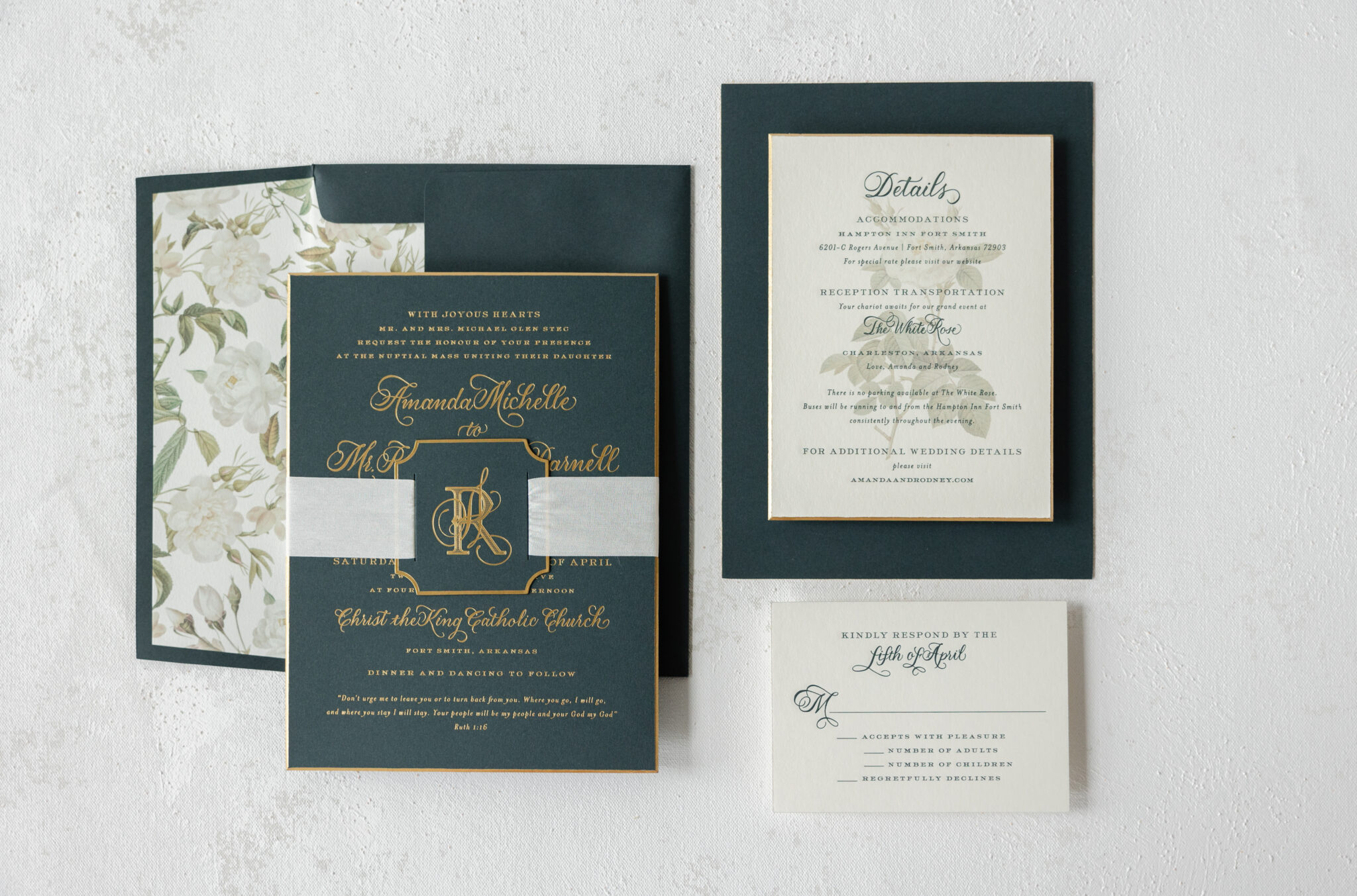Inviting Hand Design Wedding Invitation with Hand Calligraphy and Monogram Tag - Bella Figura