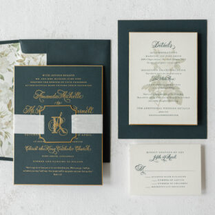 hand calligraphy foil stamped wedding invitations