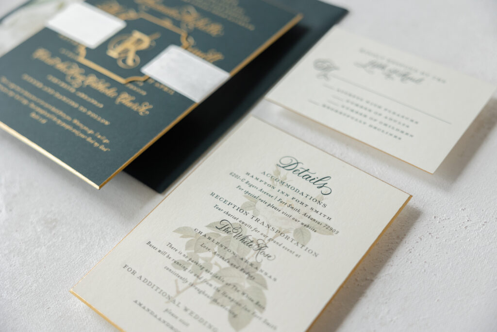 engraved details card with digital floral artwork and beveled edge
