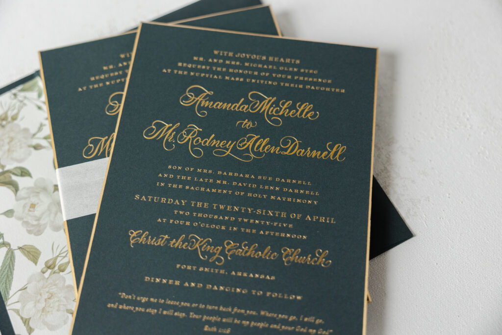 foil stamped invitations with beveled edge