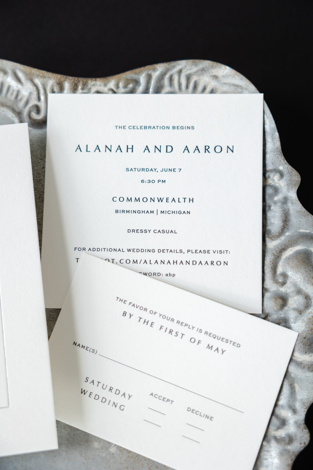 Modern Engraved Wedding Invitation Suite