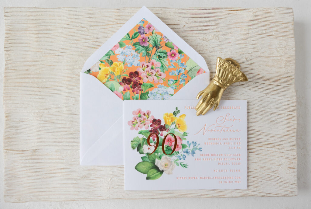 Letterpress Birthday Party Invitation with Copper Matte Foil Accent