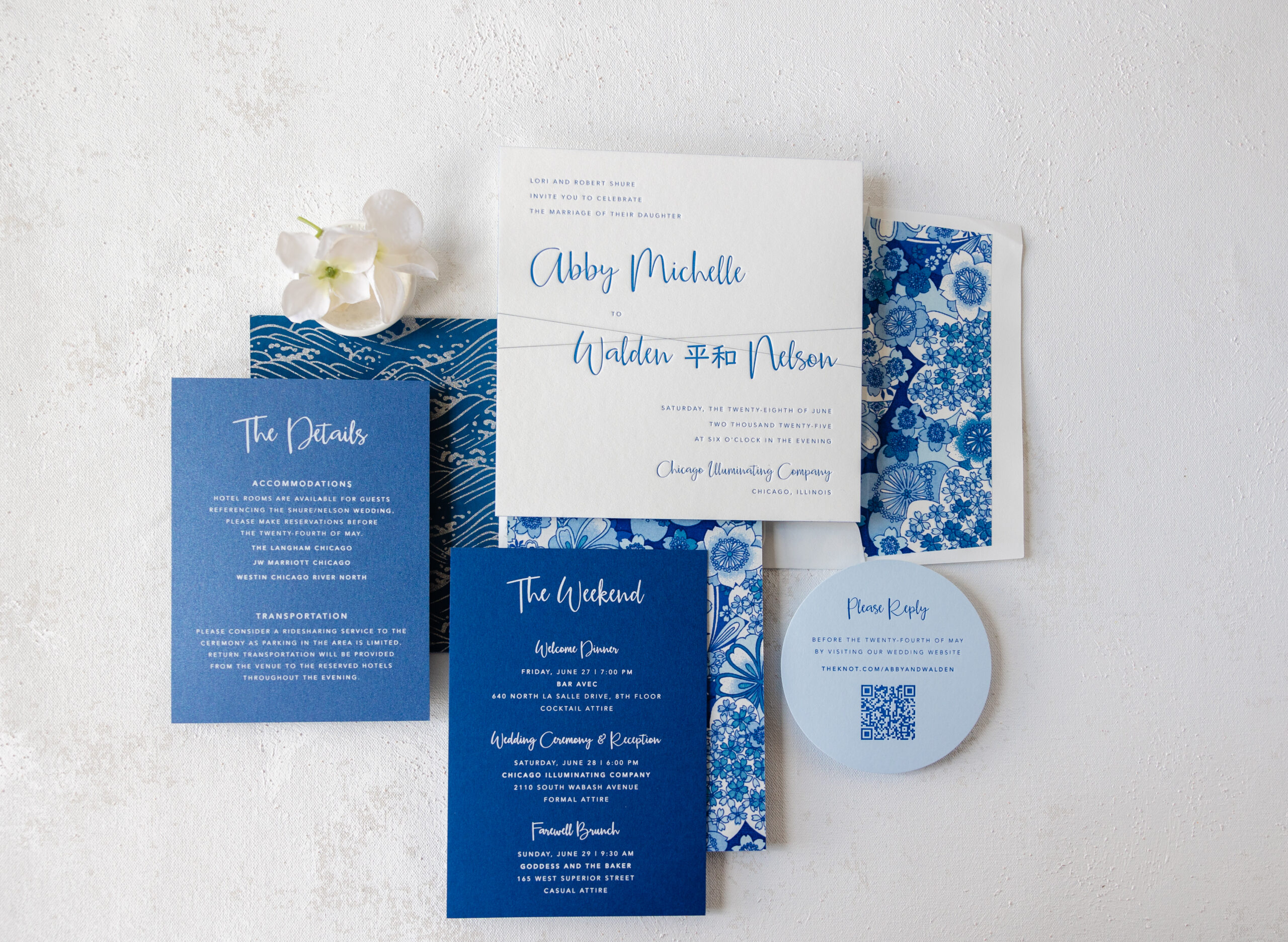 Letterpress Wedding Invitations with Chiyogami Accents - Bella Figura