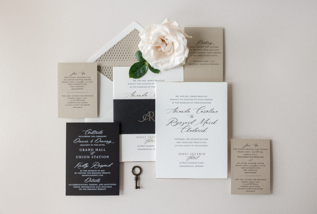 letterpress and foil wedding invitation