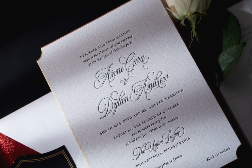 Letterpress Wedding Invite with Beveling and Edge Painting