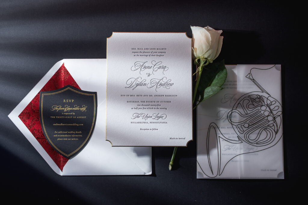 Letterpress Wedding Invitation with a Velvet Envelope Liner