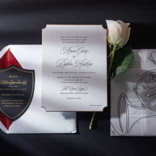 Letterpress Wedding Invitation with a Velvet Envelope Liner