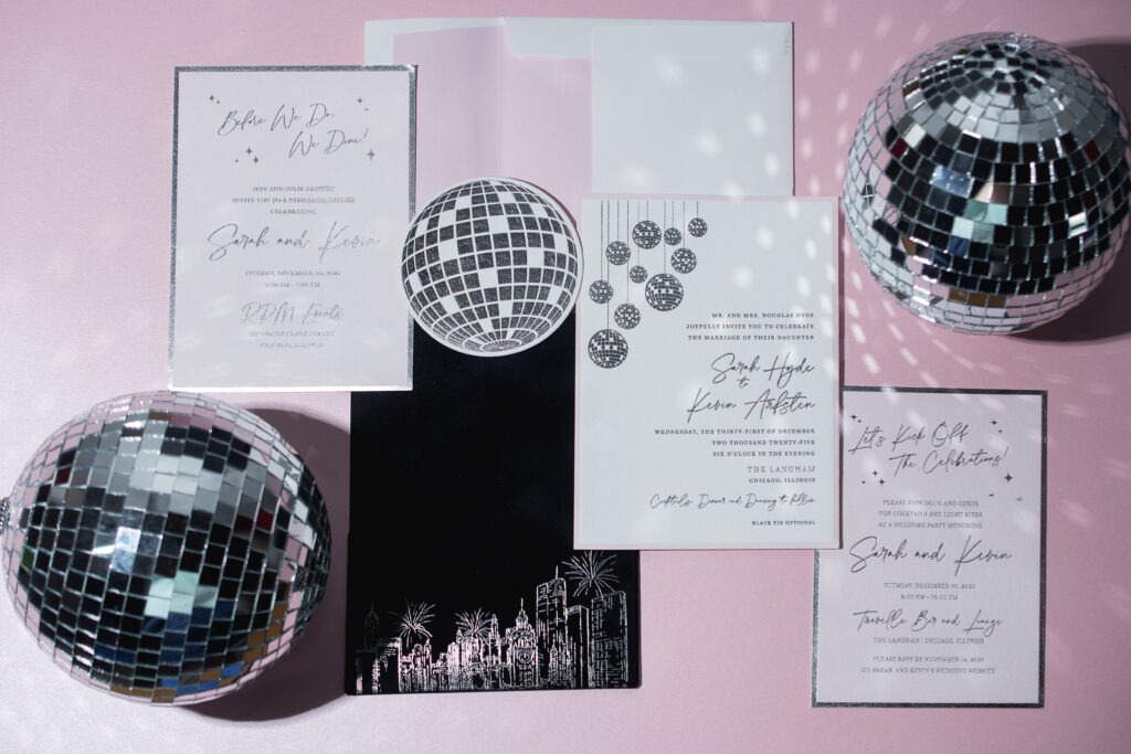 Glam New Year’s Eve Wedding Invitations