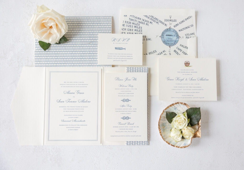 New England Coastal Letterpress Wedding Stationery