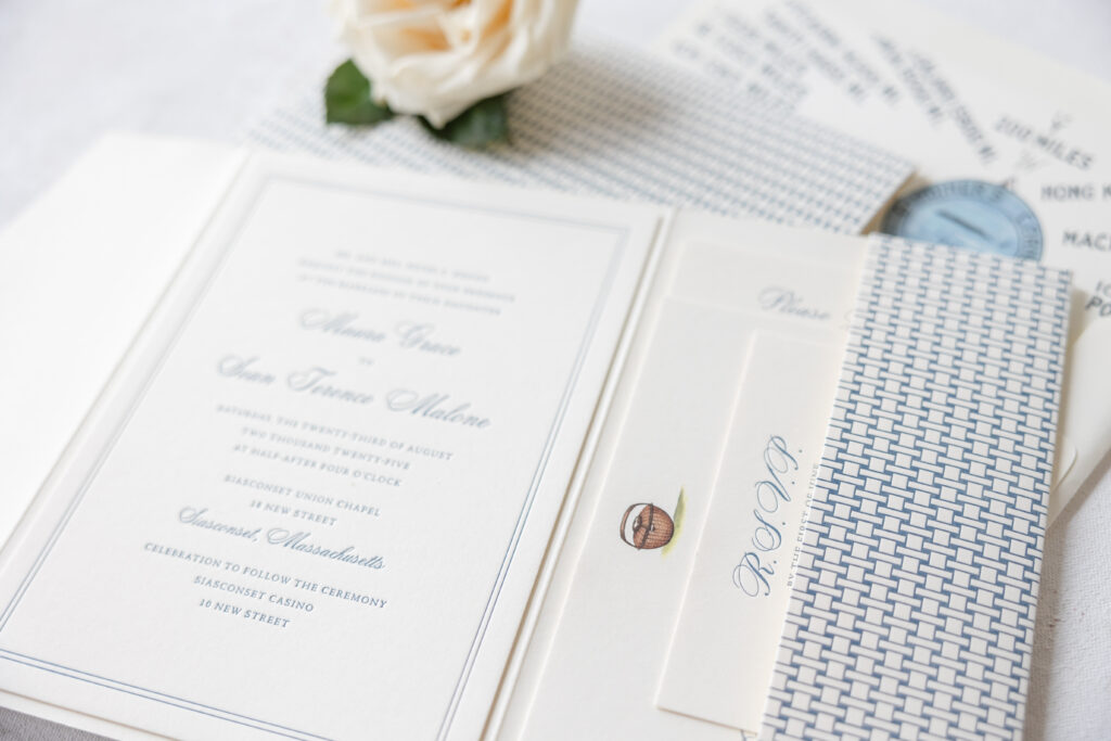 Elegant Coastal Letterpress Wedding Invitations with Pocketfold