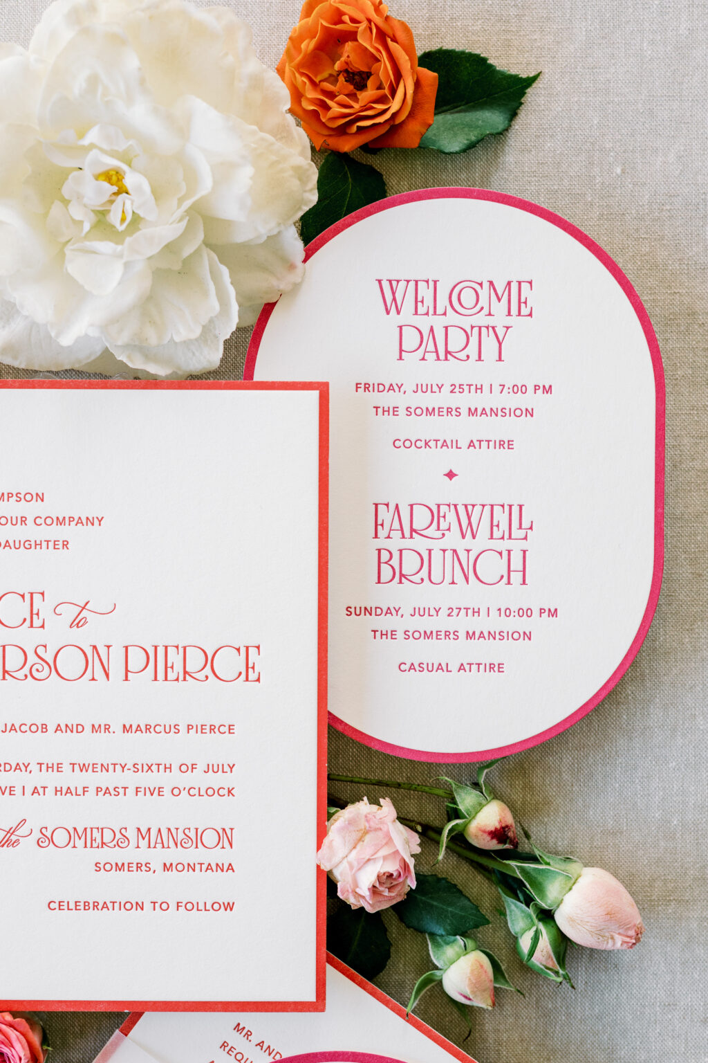 letterpress welcome party card
