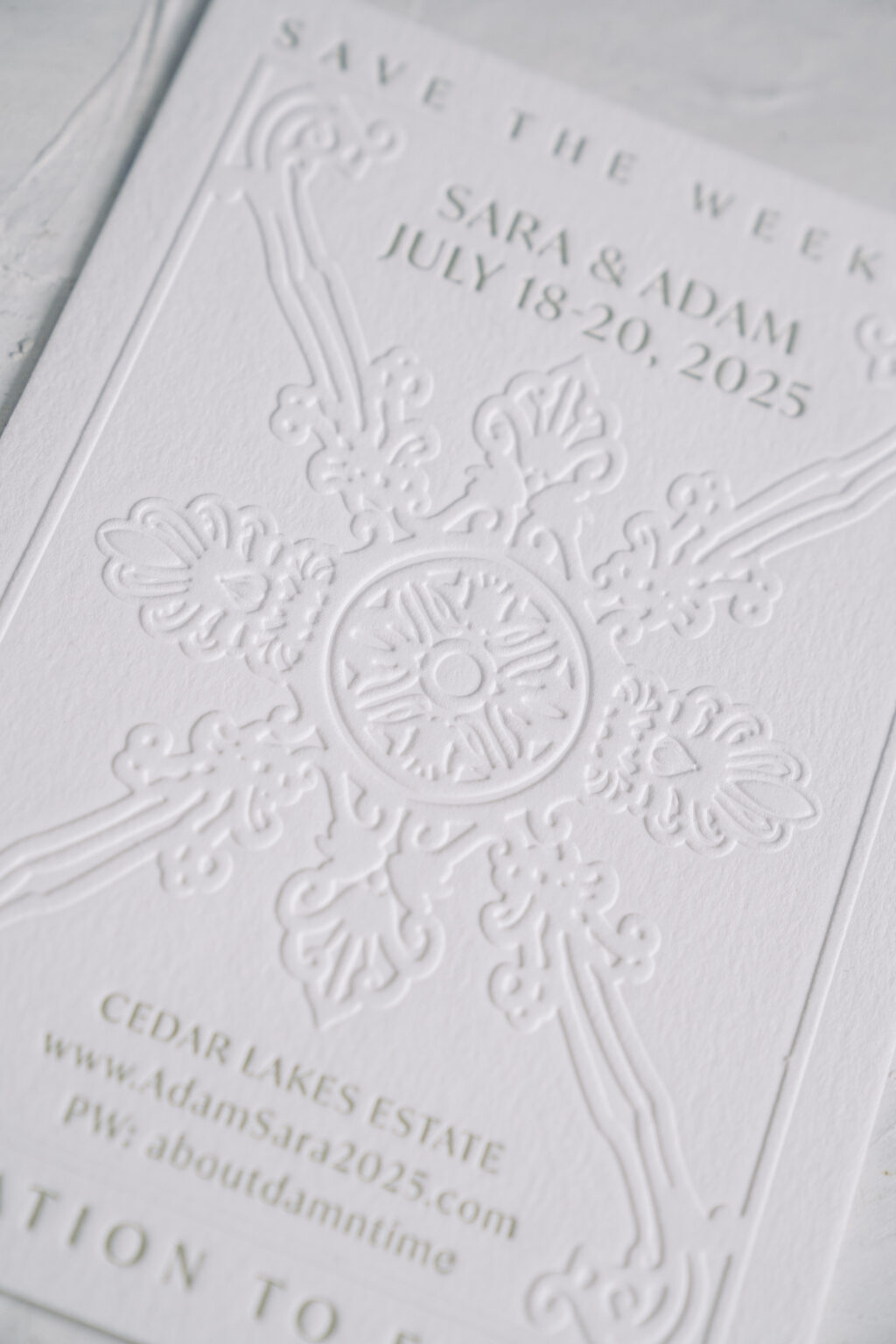 letterpress and blind emboss wedding save the date