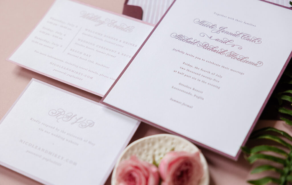 Letterpress reply card with calligraphy