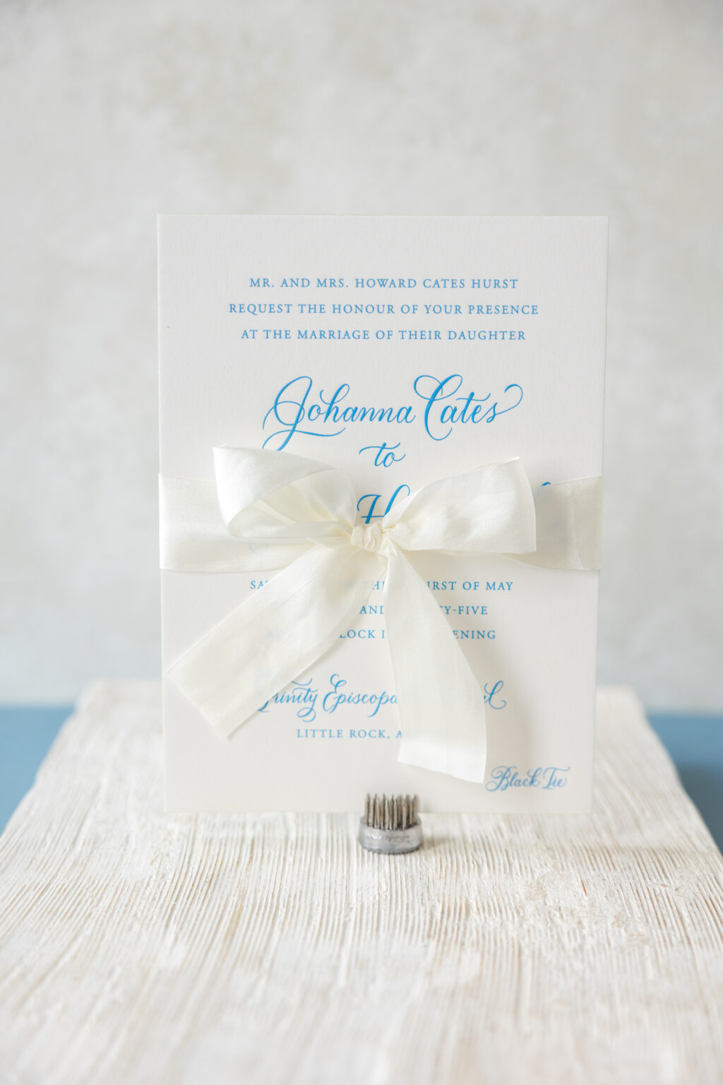 engraved invite with silk ribbon