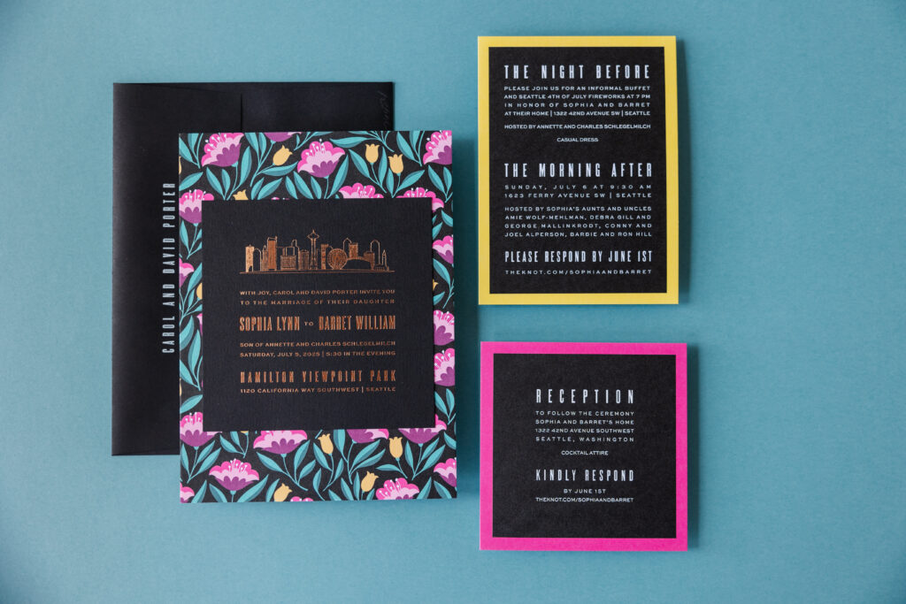 floral digital art deco wedding stationery