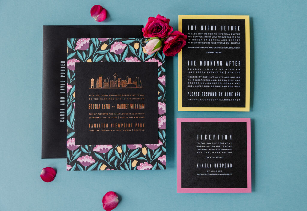 art deco foil wedding invitations